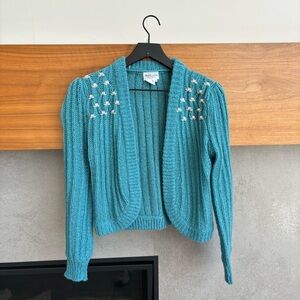 Vintage Ohrbach’s Knit Floral Embroidered Cardigan, Size S